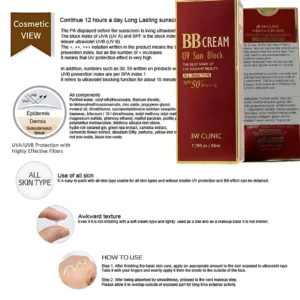 3W CLINIC UV Sun Block BB Cream SPF50+ PA+++ details