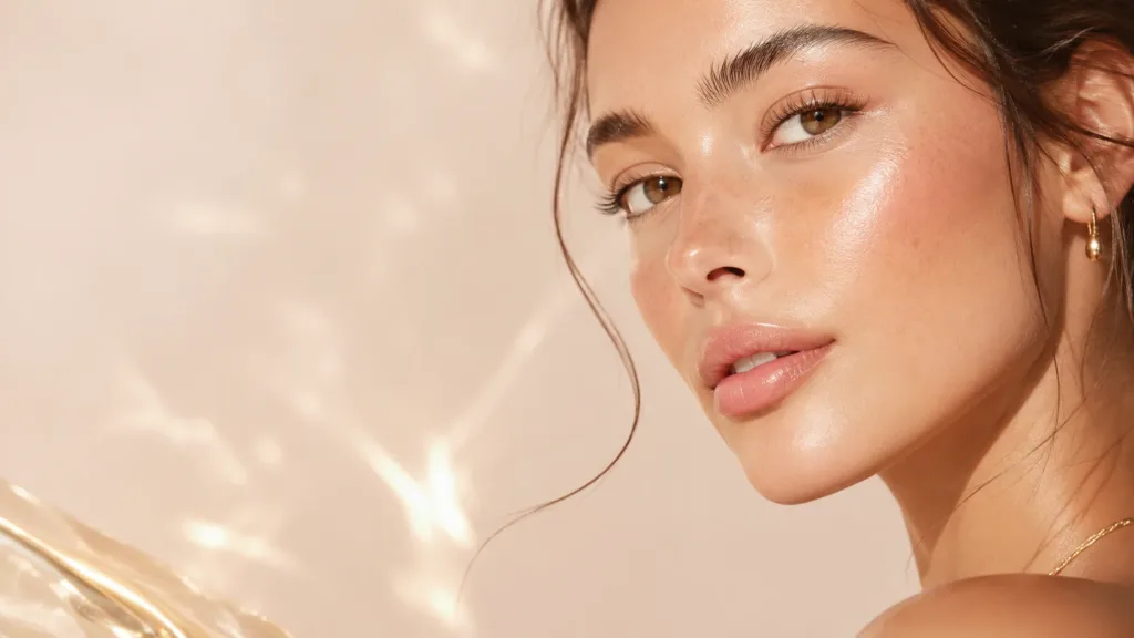 Glass skin finish showing hydrated luminous complexion without oily shine