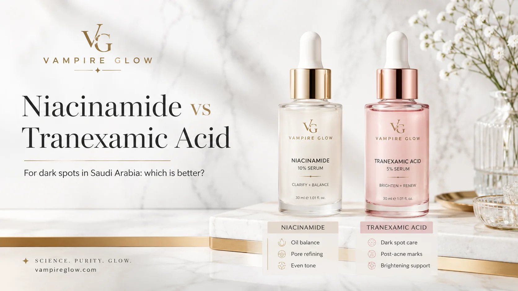 Niacinamide vs tranexamic acid for dark spots which is better for Saudi Arabia