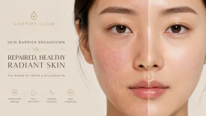 Signs of a damaged skin barrier versus repaired healthy skin comparison