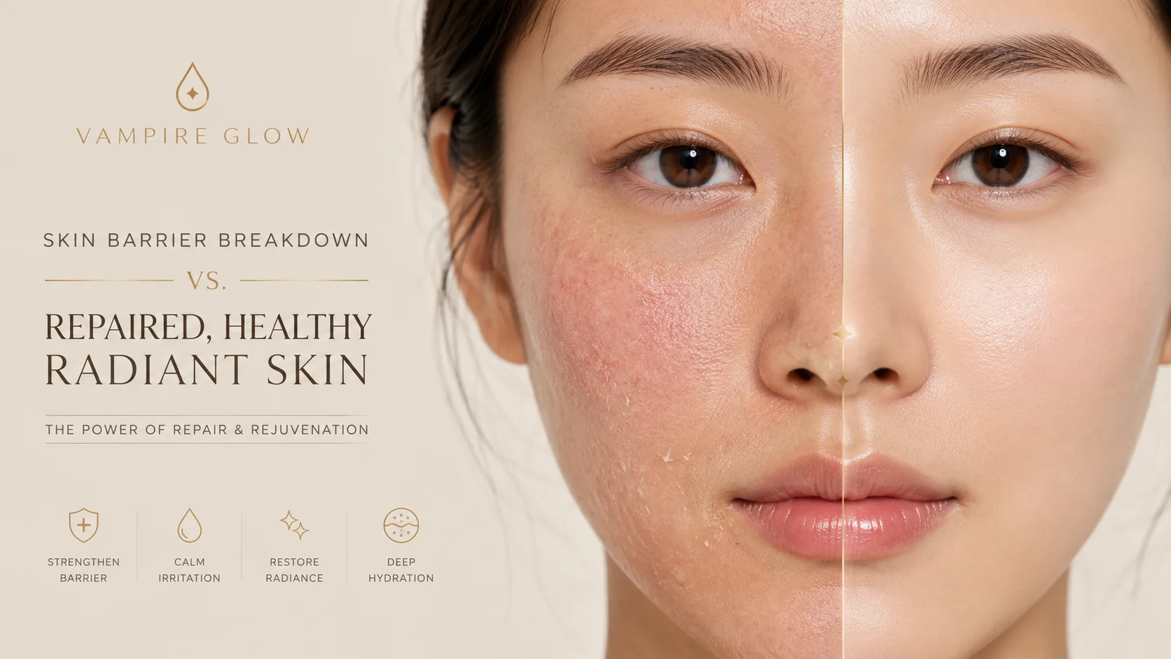 Signs of a damaged skin barrier versus repaired healthy skin comparison