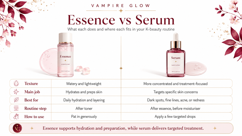 Essence vs serum difference what each does and where each goes in K-beauty routine