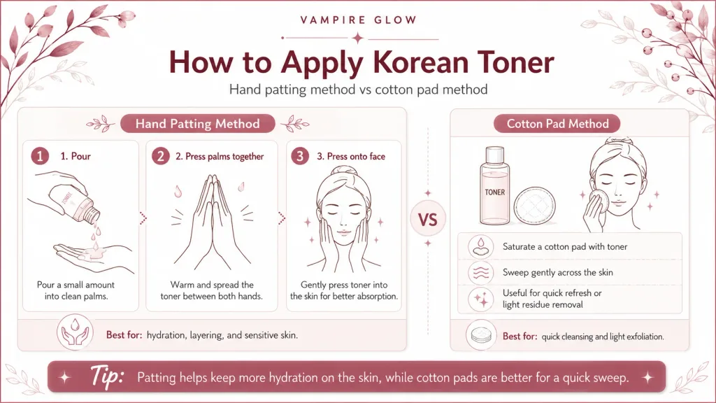 Correct way to apply Korean toner hand patting versus cotton pad method