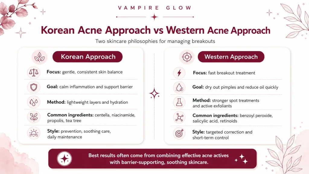 Korean skincare approach to acne versus Western approach comparison