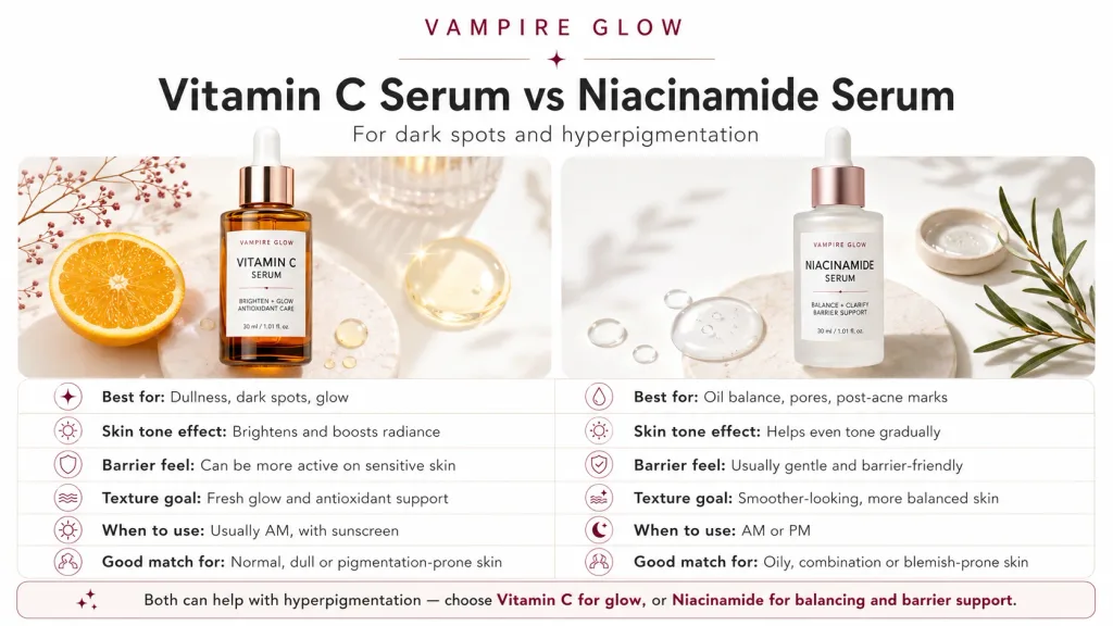 Vitamin C serum versus niacinamide serum for dark spots and hyperpigmentation