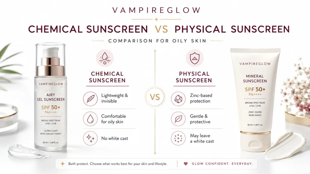 orean chemical sunscreen versus physical sunscreen comparison for oily skin