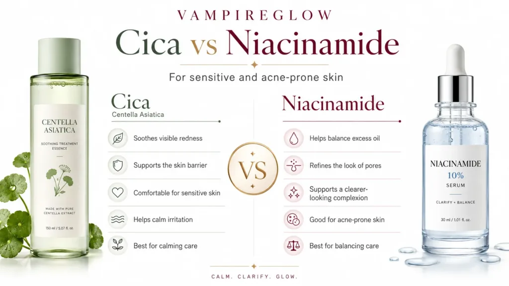 Centella asiatica cica versus niacinamide for sensitive and acne-prone skin comparison