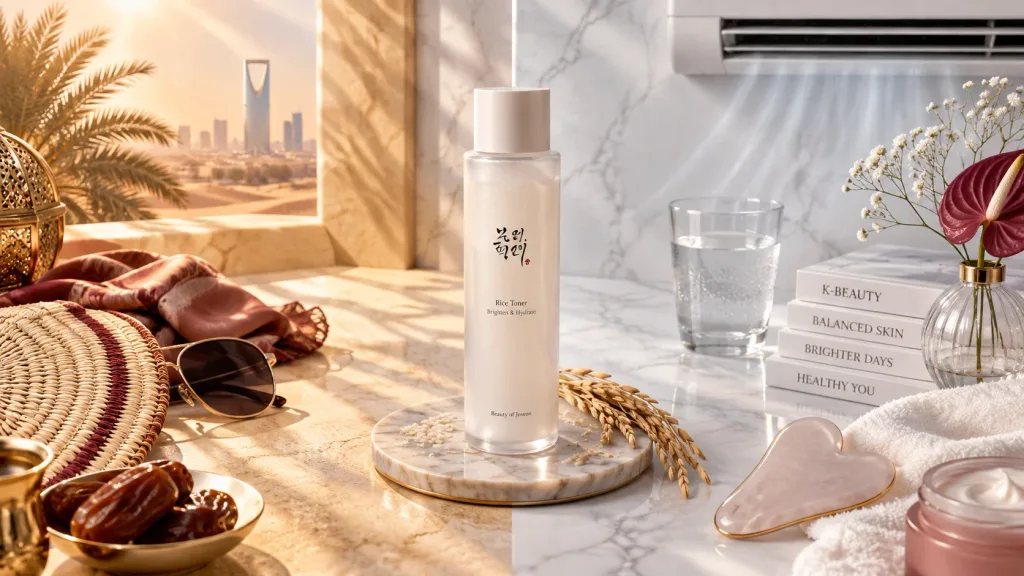 Korean skincare Saudi summer heat AC routine