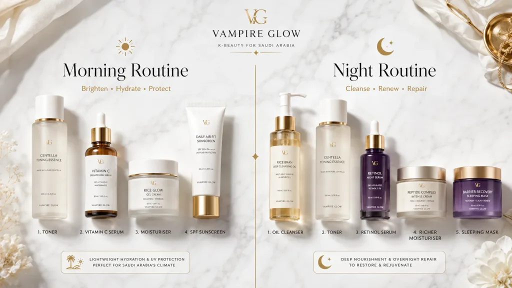 Morning vs night Korean skincare routine for Saudi Arabia weather