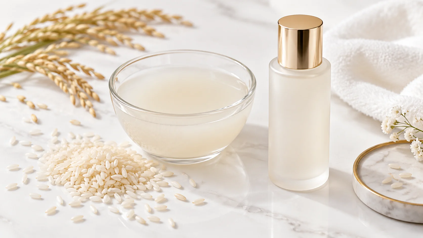 Rice water and rice extract for skin brightening and texture