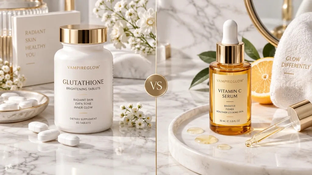 Glutathione tablets compared to topical vitamin C serum for skin brightening