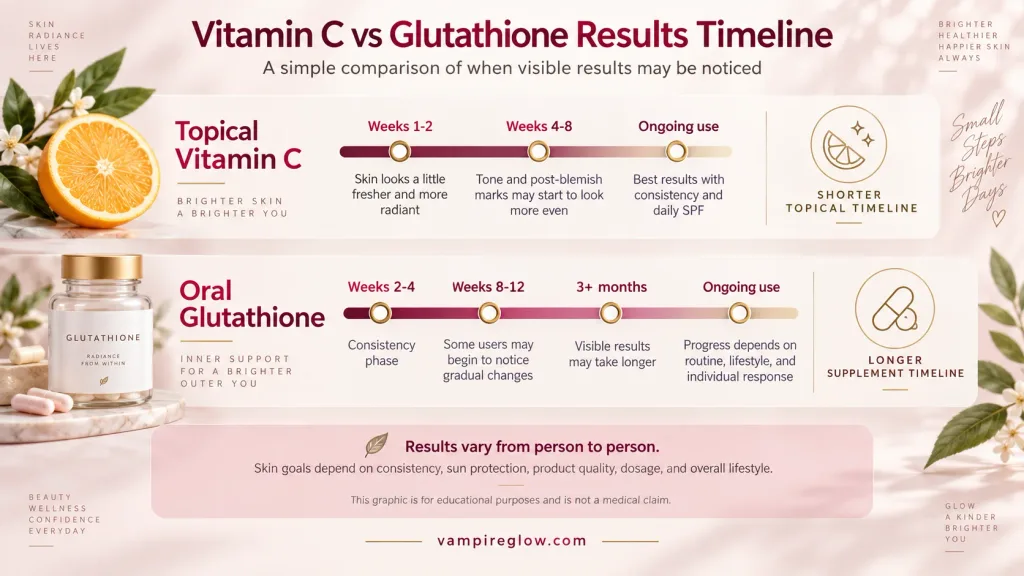 Results timeline comparison for vitamin C and glutathione