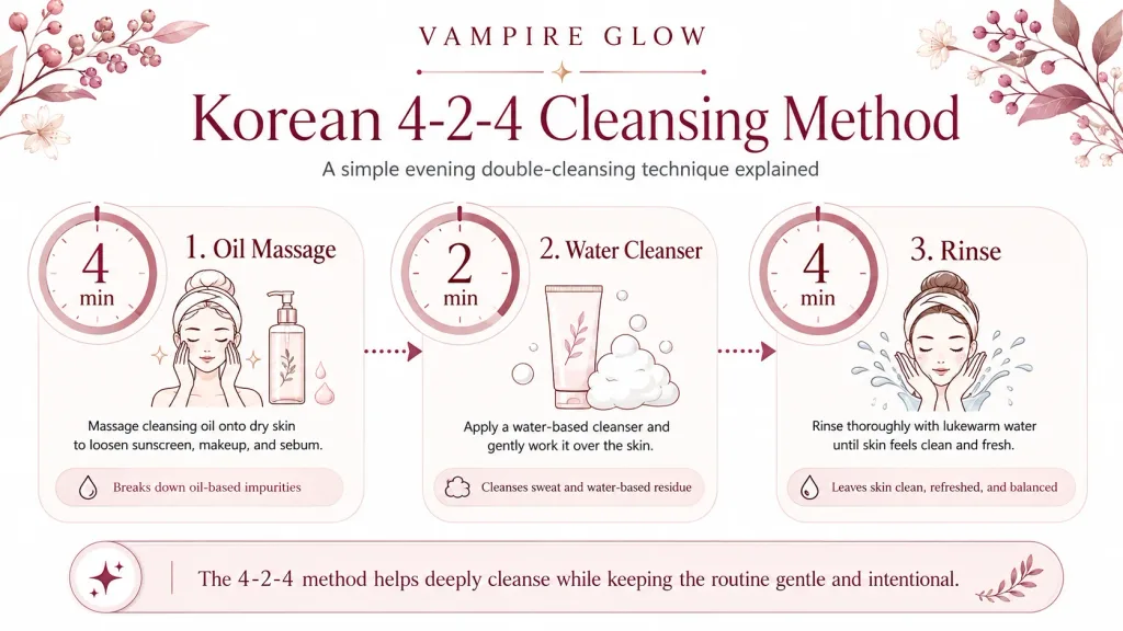 Korean 4-2-4 cleansing method evening double cleanse technique explained