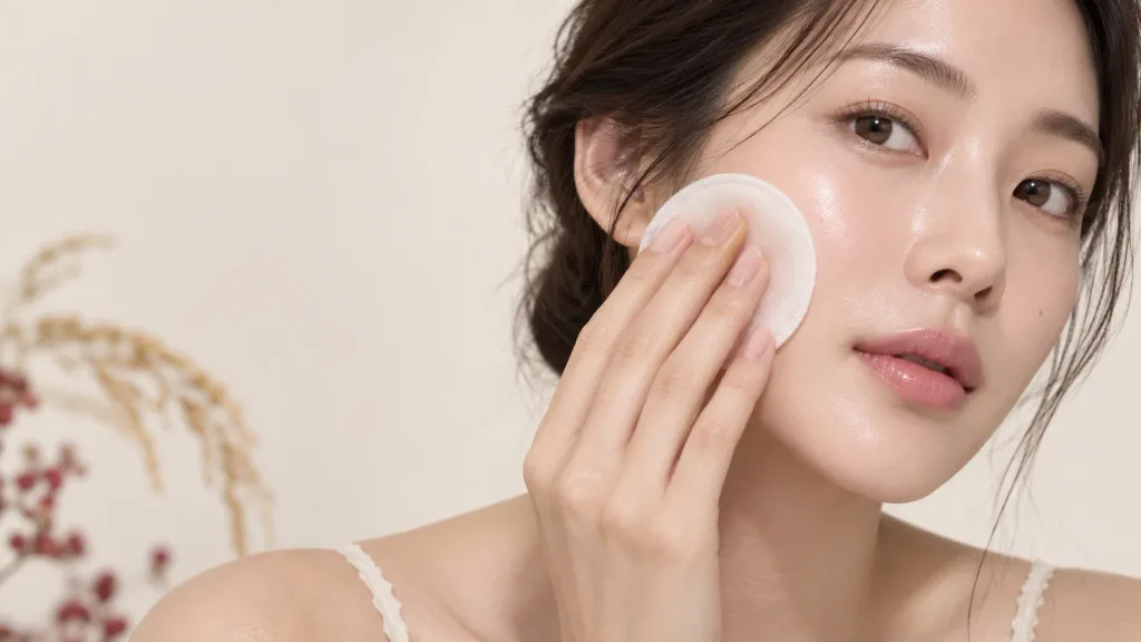 Applying rice extract toner for dull and uneven skin tone
