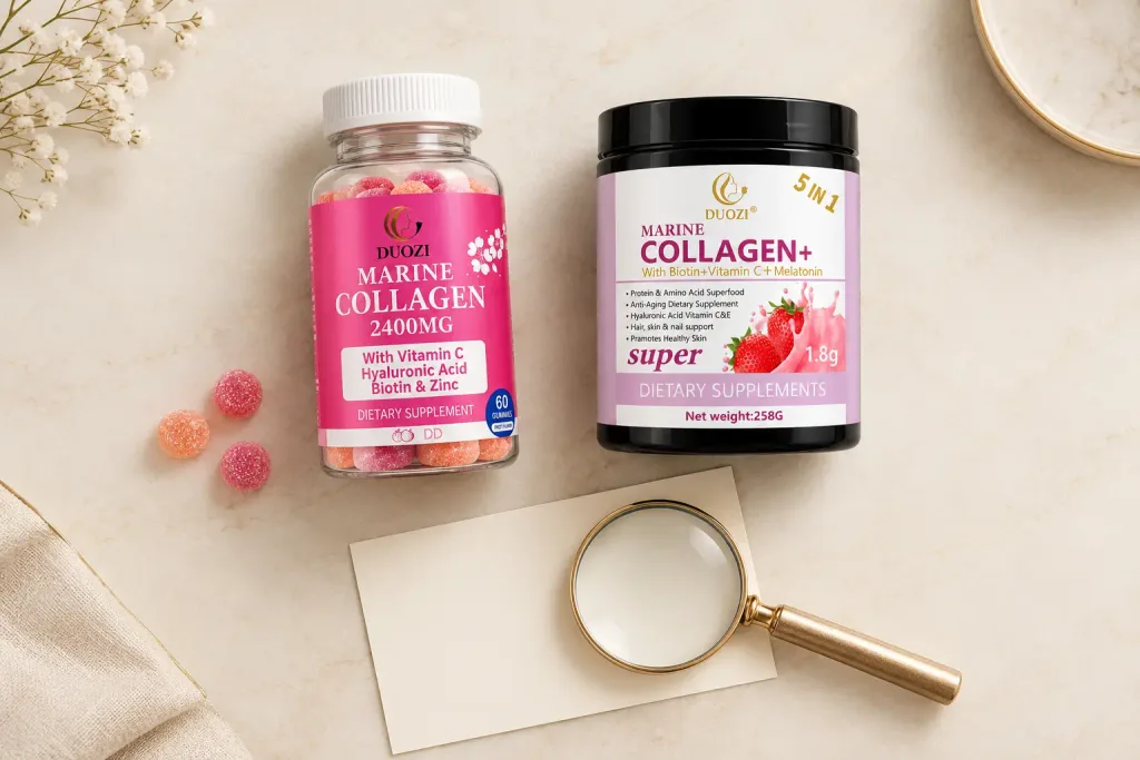 Checking a halal collagen label before buying