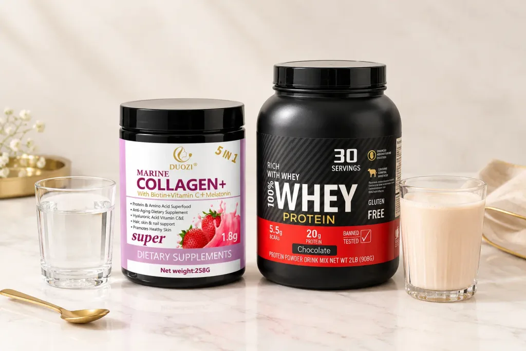 Collagen vs whey protein powders compared for skin and hair