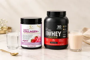 Collagen vs whey protein powders compared for skin and hair